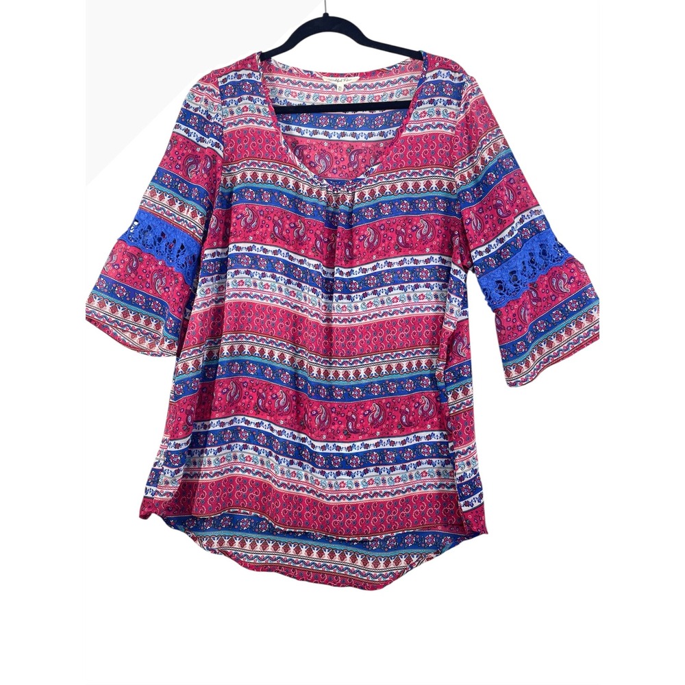 Wishful Park Tunic Top Paisley Print Bell‎ Sleeve Blouse Bohemian XL Women